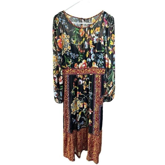 ANTHROPOLOGIE Adair Velvet Trimmed Floral Boho Midi Dress sz 8 US - Picture 6 of 14